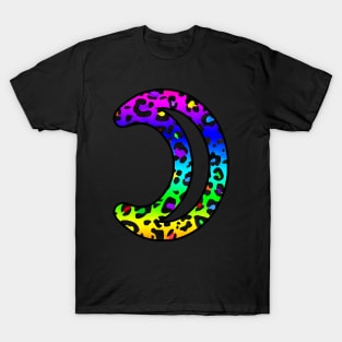 The Moon Planet Symbol in Dark Rainbow Leopard Print T-Shirt